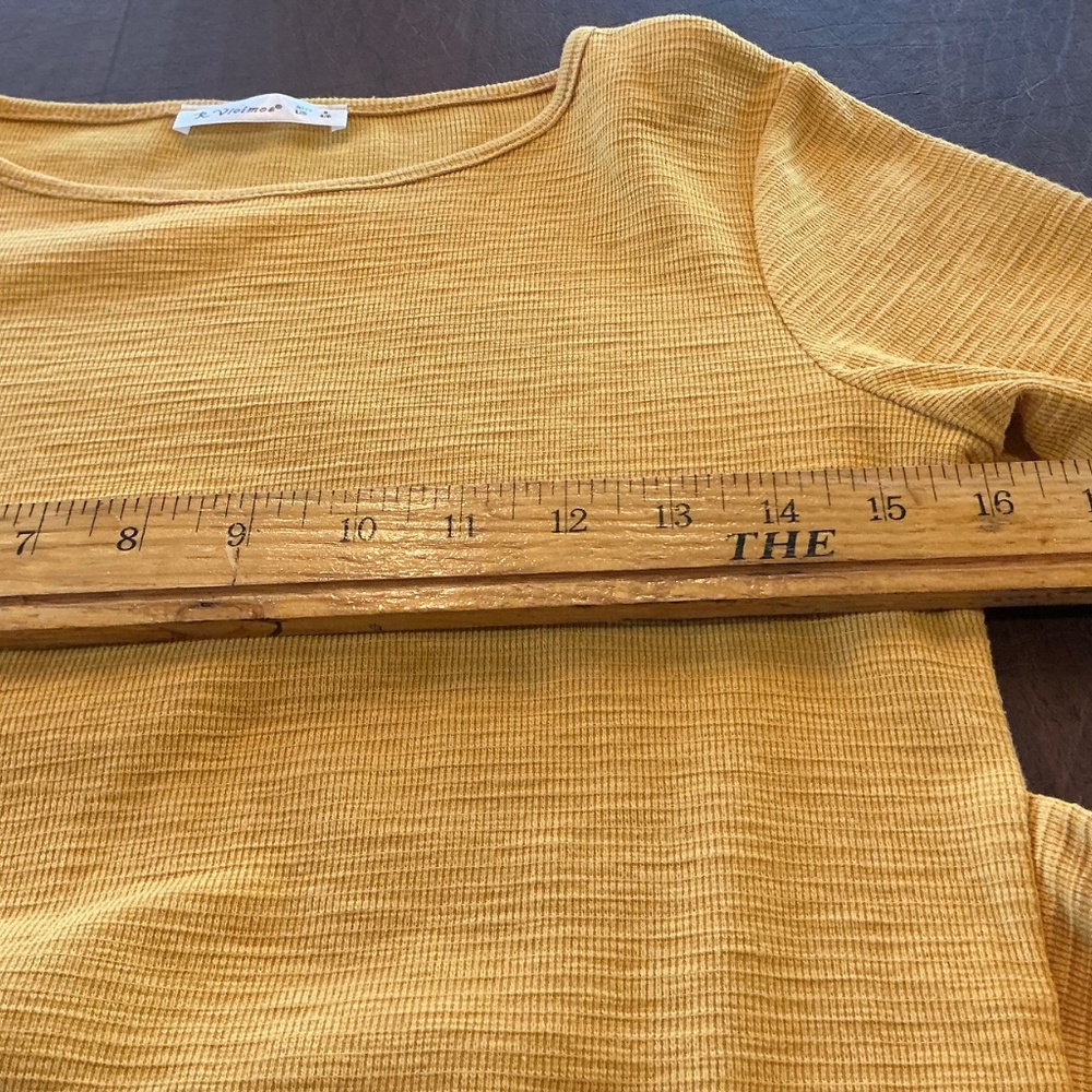 R. Vivimos Womens S Dress Mustard Yellow Tie Front Balloon Sleeves Textured Knit - Picture 5 of 9